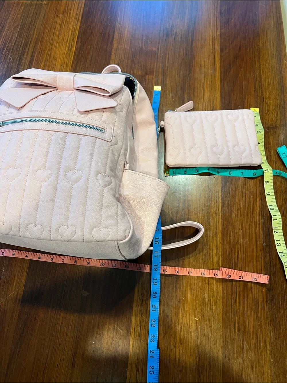 Betsey Johnson Pink Quilted Bow Backpack with Matching Pouch
